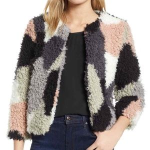 1 STATE Patchwork Faux-Fur Cropped Jacket Coat